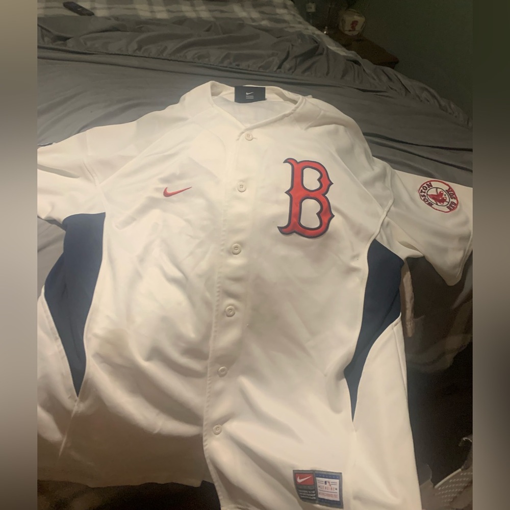Nike White Boston Red Sox Baseball Jersey with Red and Navy Accents